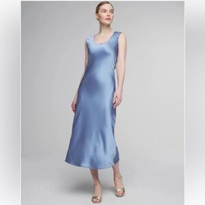 White House Black Market Sleeveless Satin Slip Dress blue size 6 medium midi